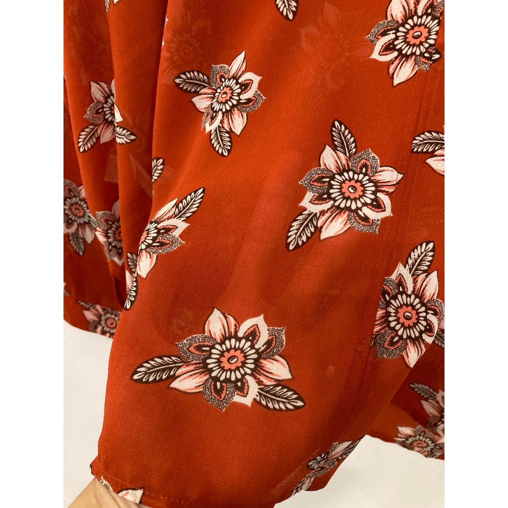 LOFT Rust Floral Tie-Neck Blouse - Picture 6 of 8